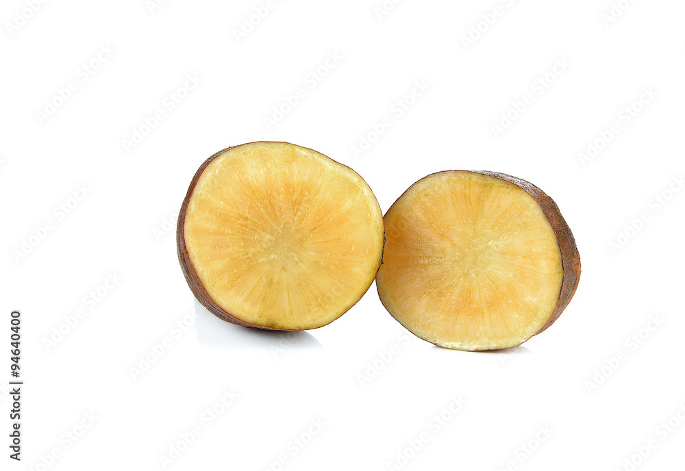 Yacon slices on white background Yacon slices on white background