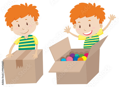 Boy with box sealed and opened
