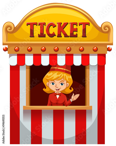 Woman selling ticket at the booth