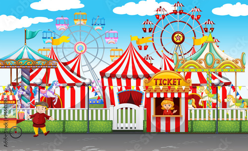 Carnival with many rides and shops