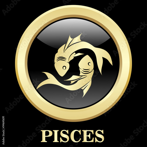 Pisces zodiac sign in circle frame