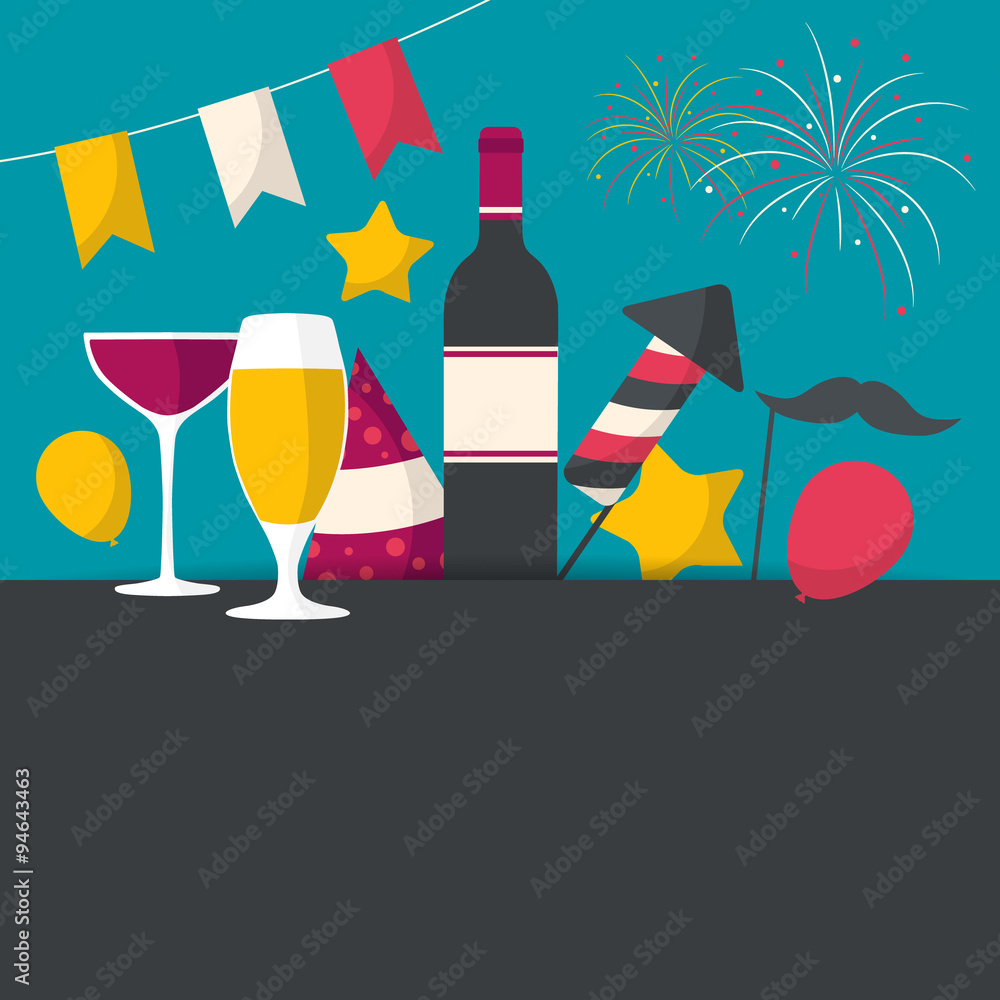 Happy New Year greeting card flat design. Vector illustration. Happy New Year greeting card flat design. Vector illustration.