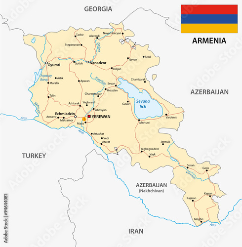 armenia road map with flag