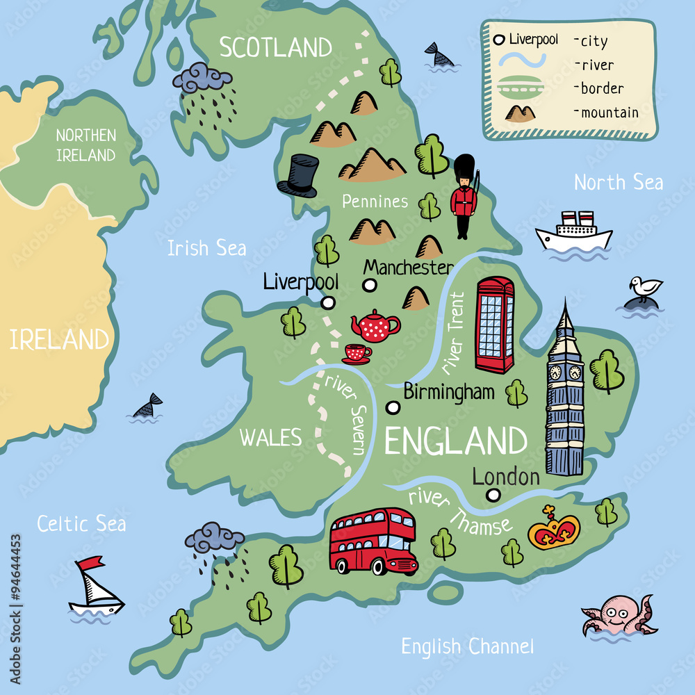 Cartoon map of United Kingdom for kids. Stock Vector | Adobe Stock