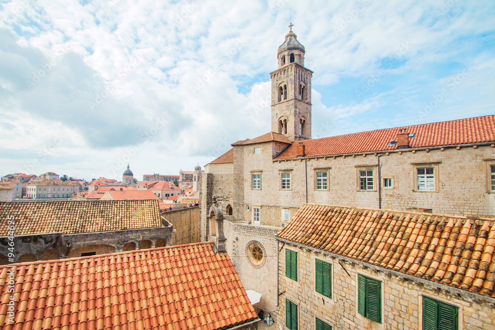      Old town of Dubrovnik, Croatia, defensive city walls and dominican monastery 
