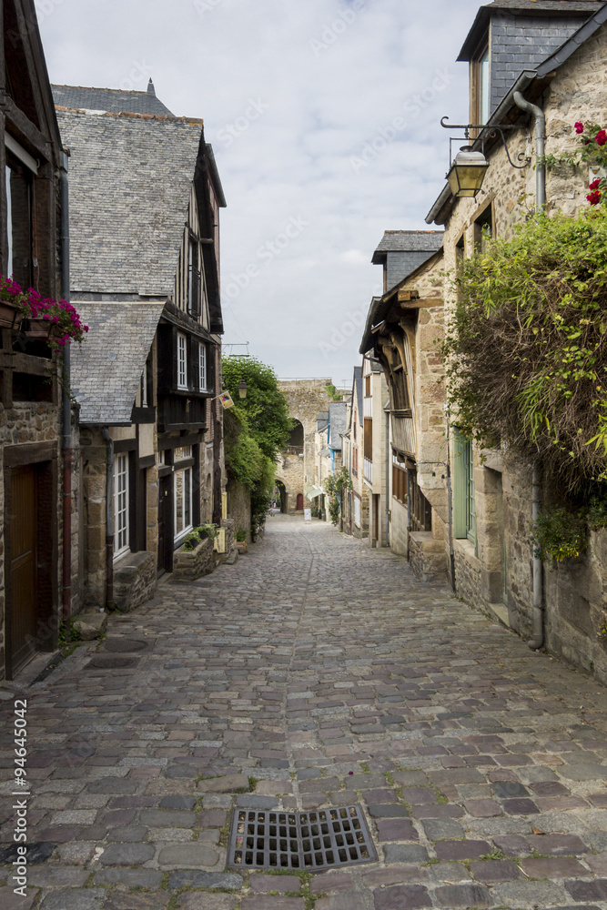 Medieval Cobbled Street in Dinan, Brittany, France