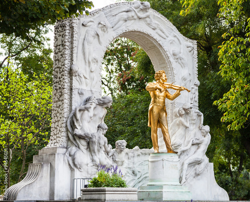 Photography golden monument Johann Strauss in City Park Vienna