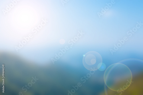 Blurred of landscape moutain with sun ray background