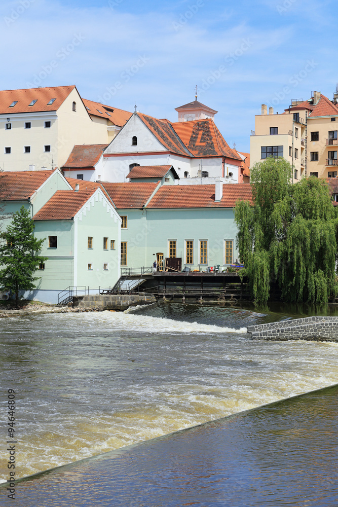 Fototapeta premium Colorful medieval Town Pisek above the river Otava, Czech Republic