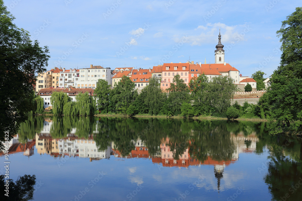 Colorful medieval Town Pisek above the river Otava, Czech Republic