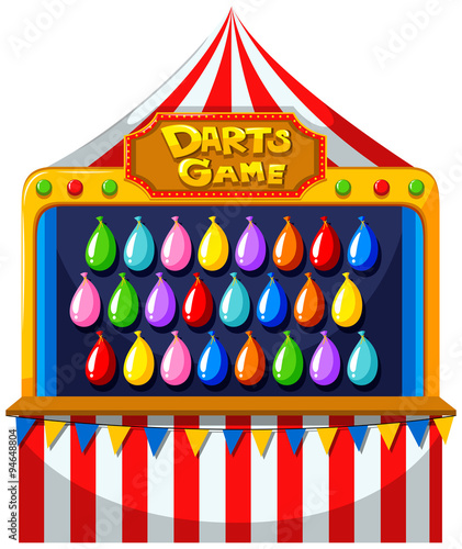 Darts game with balloons on the wall