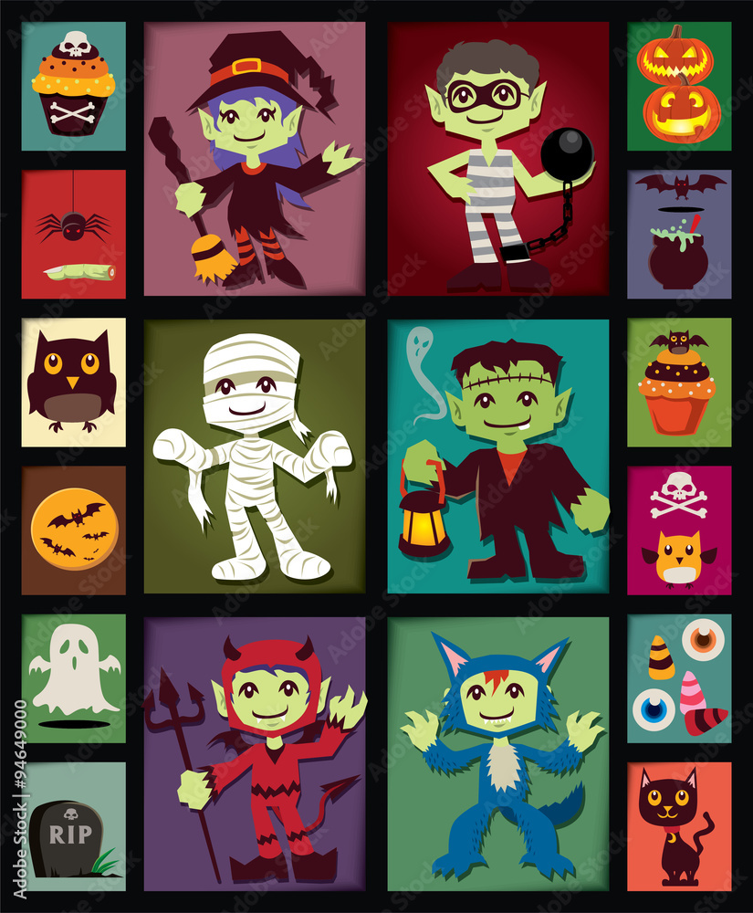 Plakat Vintage Halloween poster design set