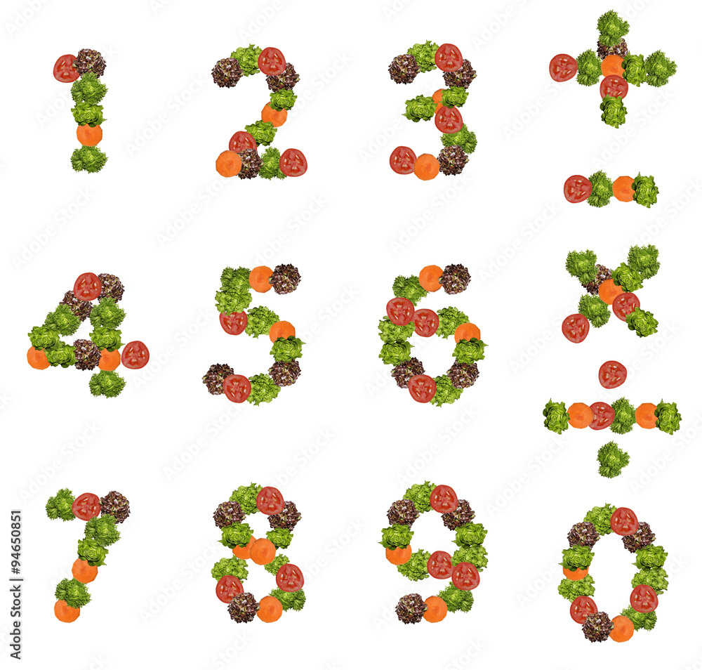 Number made from fresh tomato salad and carrot. Number made from fresh tomato salad and carrot.