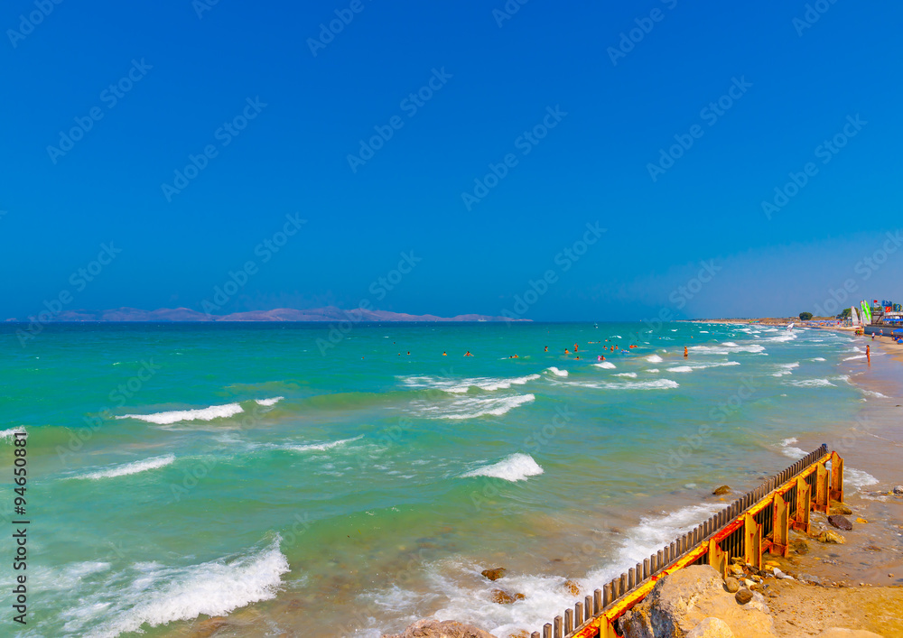 the beautiful tropical Tam - Tam beach near Kardamaina village at Kos island in Greece