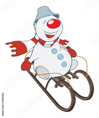 Illustration of Cute Snowman . Cartoon Character