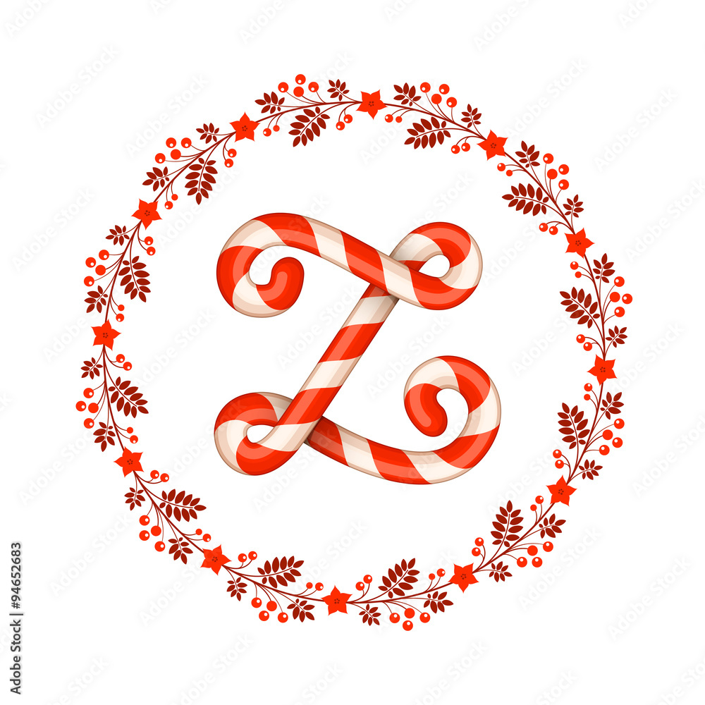 Fototapeta premium Z letter christmas candy with wreath
