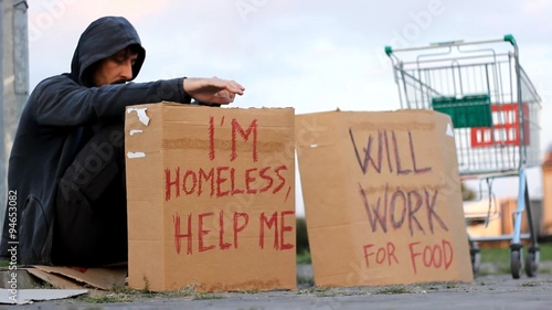 homeless man no job no food no money 