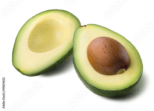 Avocado 2 cut half seed isolated on white background