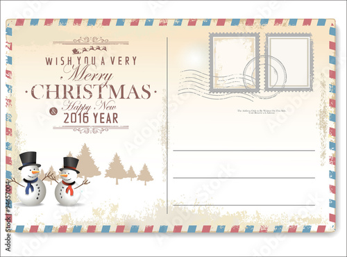 Vintage Christmas and Happy New year holiday postcard