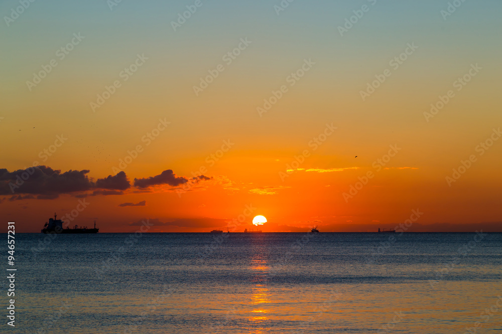 Ship and sunset