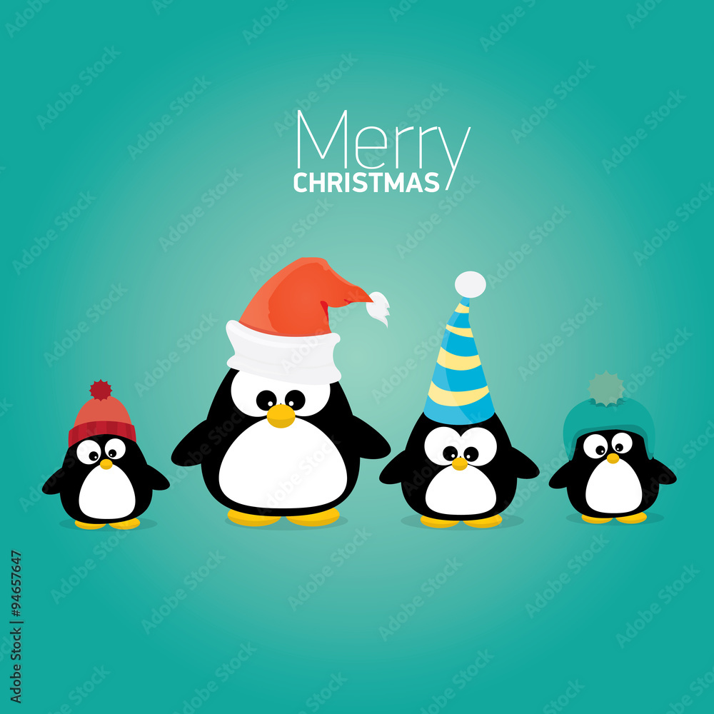 merry christmas card with penguins set. 