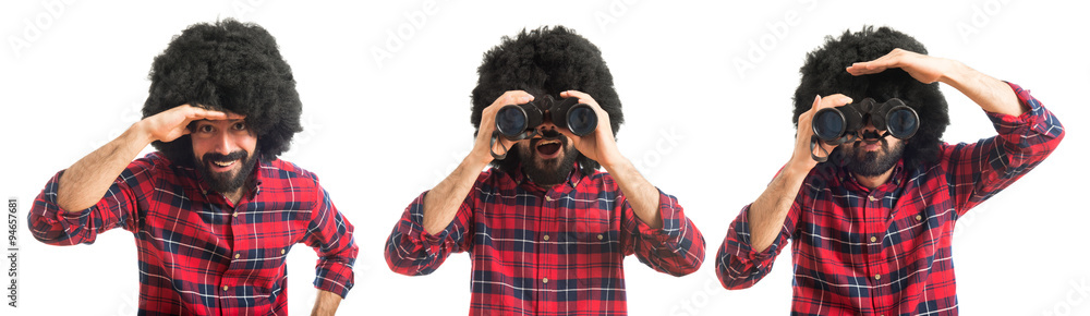 Afro with binoculars Afro with binoculars