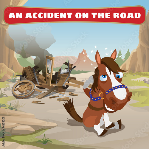 Accident on the road and contused horse