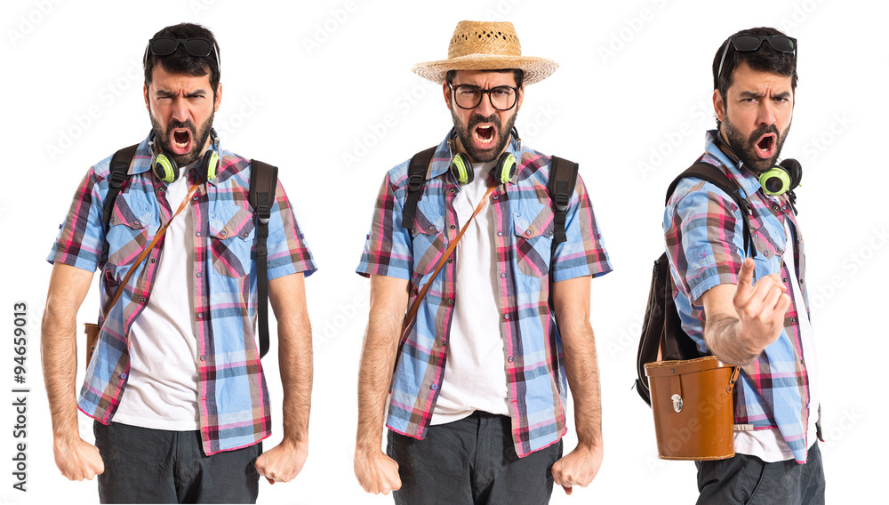 Tourist shouting over white background Tourist shouting over white background