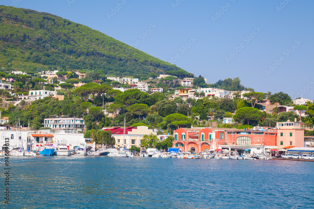 Coastal summer landscape, main port of Ischia