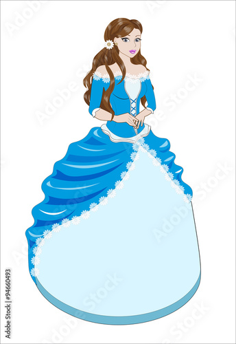 princess the brunette in a blue dress