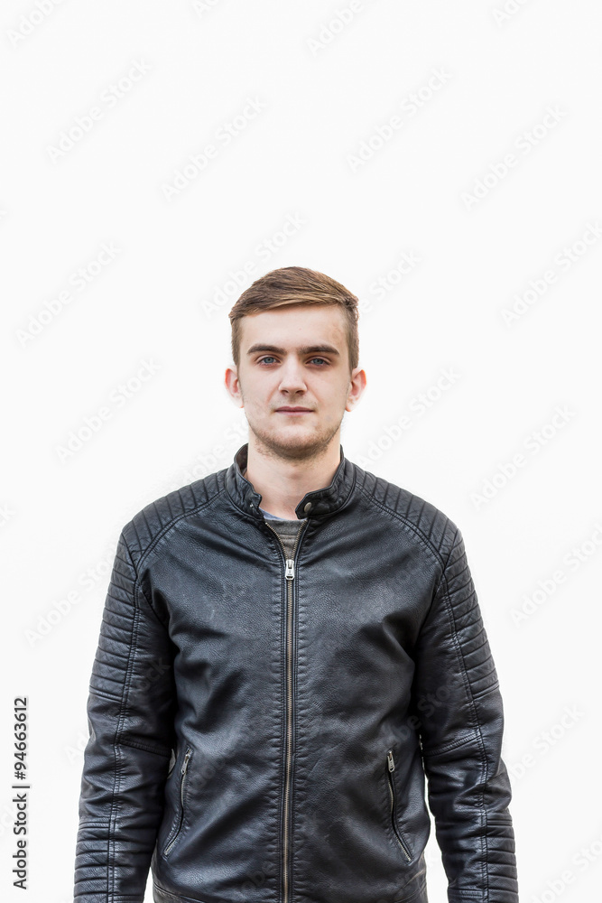 portrait of young adult with blue eyes on white background. portrait of young adult with blue eyes on white background.