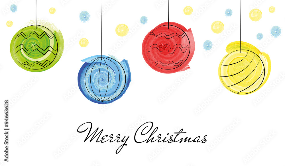 Christmas balls draw with watercolor brushes  for greetings cards