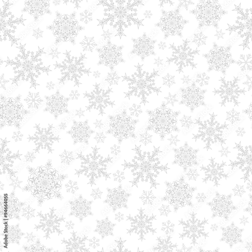 Seamless pattern of snowflakes, gray on white Seamless pattern of snowflakes, gray on white