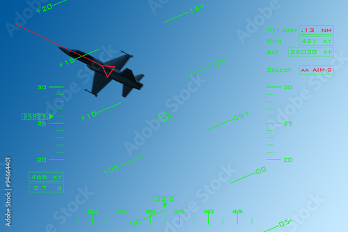 Obraz na plátně Simulation of HUD (head-up display) of a fighter intercepting an enemy aircraft