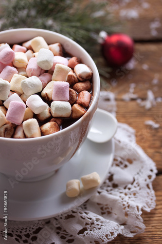 Homemade hot chocolate with marshmallow for christmas.