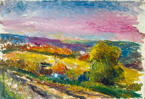 Beautiful Original Oil Painting of autumn landscape at sunset  On Canvas