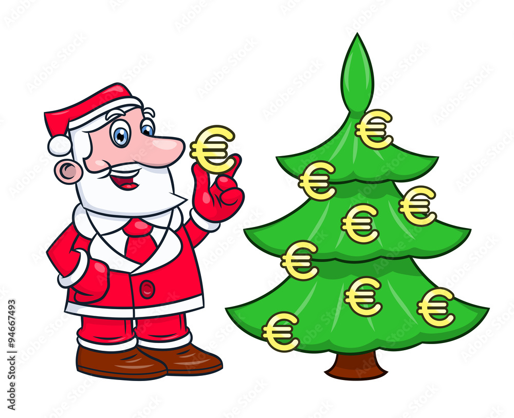 Santa decorating tree with euro 2 Santa decorating tree with euro 2