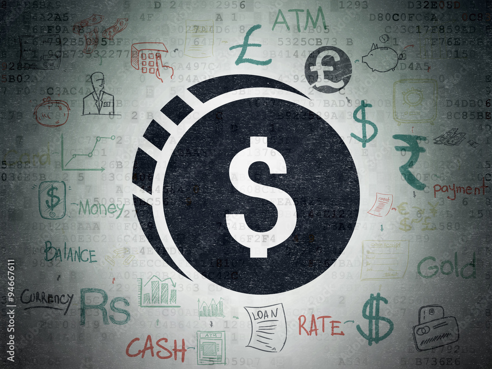 Fototapeta premium Banking concept: Dollar Coin on Digital Paper background