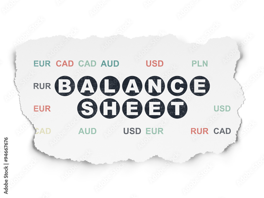 Banking concept: Balance Sheet on Torn Paper background