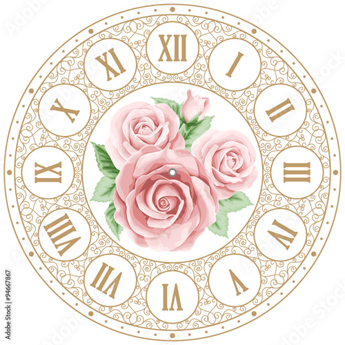 Vintage clock face with roses