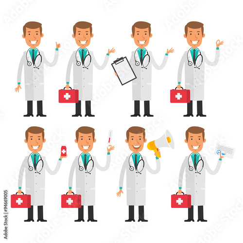 Doctor therapist in different poses