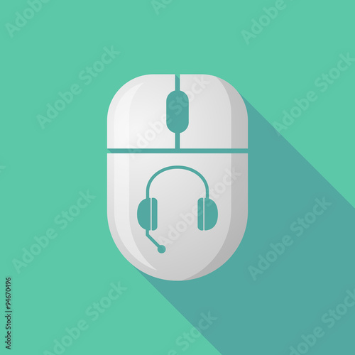 Wireless long shadow mouse icon with  a hands free phone device