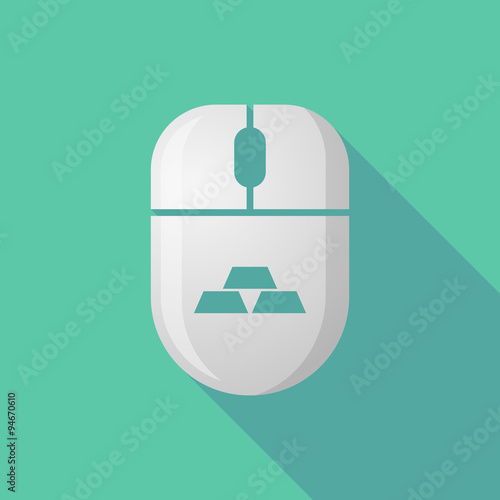 Wireless long shadow mouse icon with three gold bullions