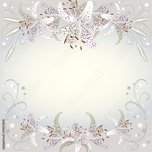 Floral background of white lilia flowers.  Floral copy-space
