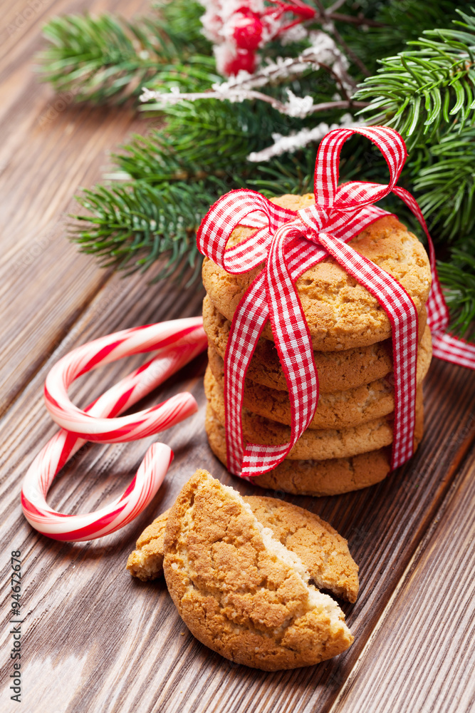 Christmas gingerbread cookies, candy cane and tree Christmas gingerbread cookies, candy cane and tree