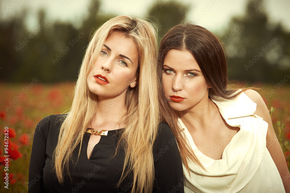 Obraz premium Two beauties in poppy field