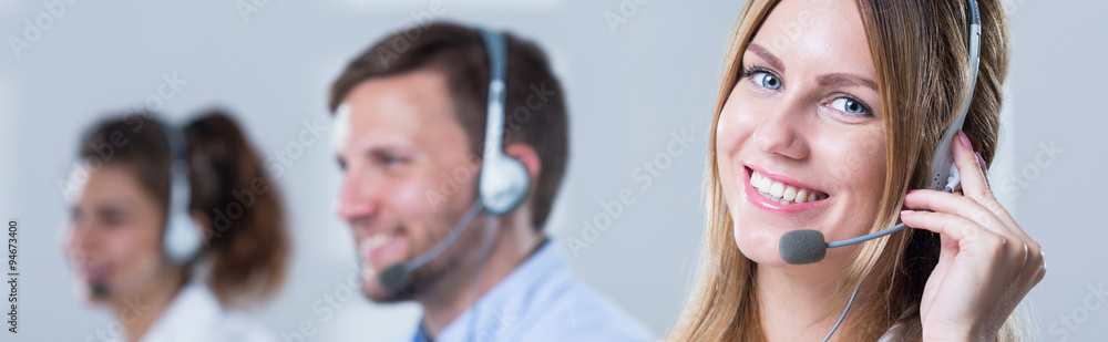Working in call centre - obrazy, fototapety, plakaty 