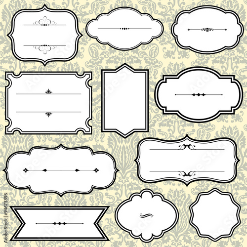 Vintage Frames On Damask Background 