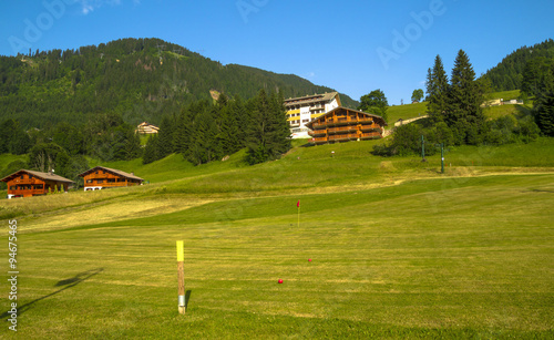 Green landscape in Chatel village ,Portes du Soleil  touristic region, French Alps photo