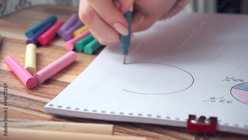 Woman drawing different business math graphs Woman drawing different business math graphs